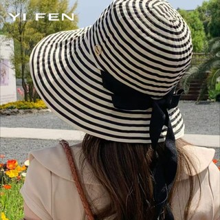 YIFEN Xuân Hè Phong Cách Mới Ngoài Trời Vành Lớn Sọc Tấm Che Nắng Mũ Nữ Du Lịch Mùa Hè Chống Tia Cực tím Có Thể Gập Lại Mũ Xô