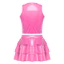 Nyeemya Nữ Bóng PU Crop Top Và Váy Bộ Mặt Trước Dây Kéo Kép Áo Vest Không Tay Tank Top Và Mở Tầng Phía Trước Xù Viền Váy Mini Clubwear