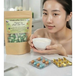 Combo nguyên liệu nấu kem sữa tươi, vitamin nấu kem sữa, tự nấu kem sữa tươi tại nhà, dưỡng trắng, mờ nám xạm, nám tàn