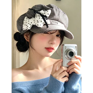 mũ cho bé gái mũ nồi mũ beret Dễ Thương Chấm Bi Chó Con Kẻ Sọc Nồi Nữ Xuân Hè Mặt Mỏng Nhỏ Hình Bát Giác Mũ Đầu Lớn Tuần Hoàn Mũ Họa Sĩ
