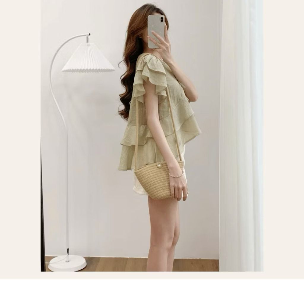 Áo Voan Tơ Cổ V Tay Hến Bèo Tầng A312088 Thời Trang Nữ