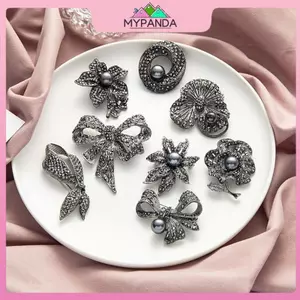 MYPANDA Retro Pha Lê Ngọc Trai Hoa Nơ Hình Thổ Cẩm Khăn Pin Phụ Kiện Trang Sức.