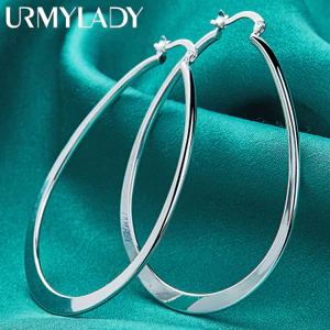 URMYLADY Bạc 925 Hình Bầu Dục Bông Tai Phẳng Cho Nữ Trang Sức Thời Trang Tiệc Cưới Quyến Rũ