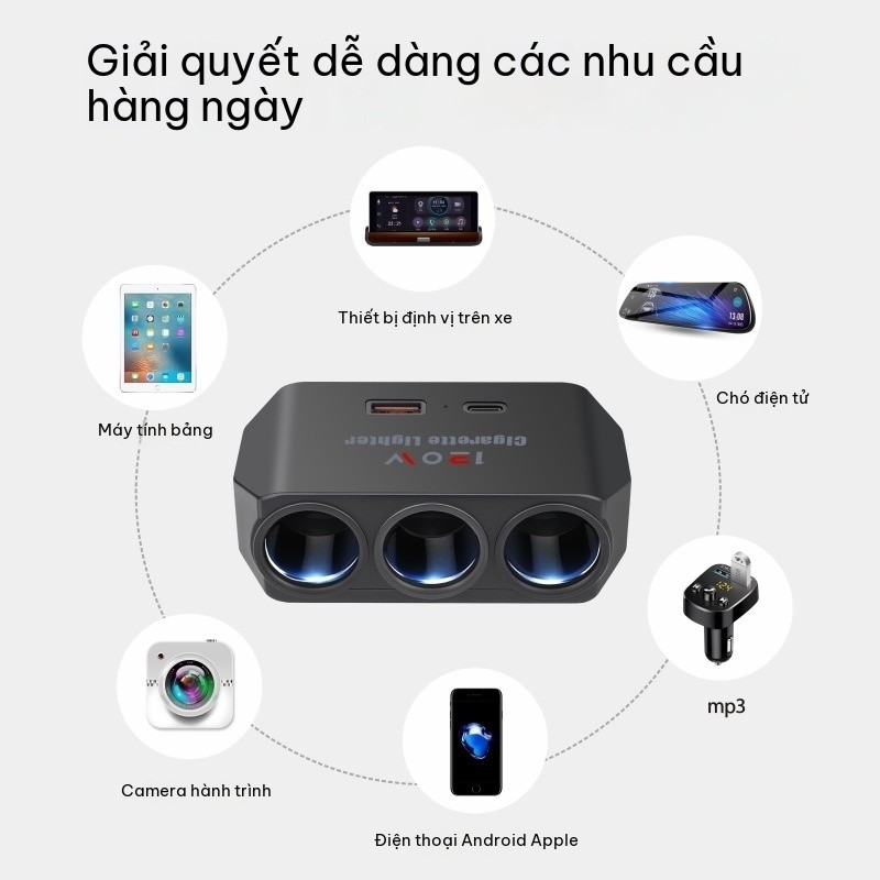 Tẩu Sạc Nhanh 120w 12v 24v 3 Cổng usb Có Đèn led QC3.0 Sạc Ô Tô 1 Chia 3 Có Đèn LED - Hỗ Trợ PD Nhanh, Tương Thích iPhone/Samsung/Xiaomi, Đầu Cắm Tẩu Thuốc Tiện Lợi, Giá Rẻ