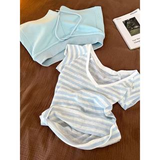 Phong Cách Lười Slim-fit Sọc Bộ Đồ Ngủ Ngắn Tay Nữ 2026 Phiên Bản Hàn Quốc Quần Short Thoải Mái Thường Ngày Loungewear Hai Bộ Đồ 0606