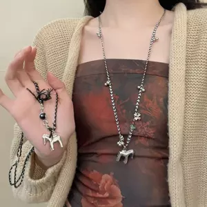 Retro Dây Bện Ba Chiều Pony Mặt Dây Chuyền Vòng Cổ Nữ Phong Cách Dân Tộc Dài Áo Len Dây Xích Cổ Phù Hợp Với Quần Áo Phụ Kiện Hợp Thời Trang