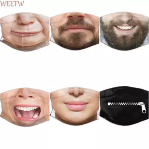 WEETW Mặt nạ in hình ngộ nghĩnh, Mặt nạ ba chiều in 3D biểu cảm khuôn mặt, Bông bảo vệ thoáng khí Cá tính Đảng Mặt nạ Cosplay Nam