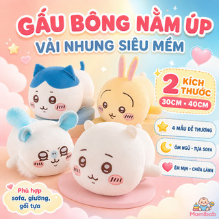 Gấu bông nằm úp Chiikawa – Vải nhung siêu mềm, ôm chữa lành – 2 kích thước 30/40cm – Phù hợp sofa, giường, gối tựa