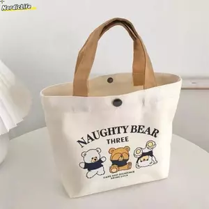 Túi xách Mini NORDICLIFE, Túi Tote vải canvas dung tích lớn, Túi lưu trữ hoạt hình đào dễ thương Du lịch