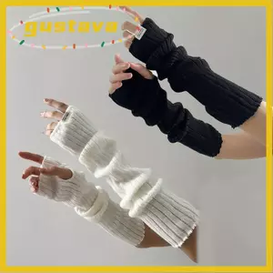 Găng tay cổ tay dài GUSTAVA, Găng tay dệt kim ấm tay không ngón, phong cách Nhật Bản Đen trắng Tay áo giả Găng tay khuỷu tay cho Y2k Spice Girls