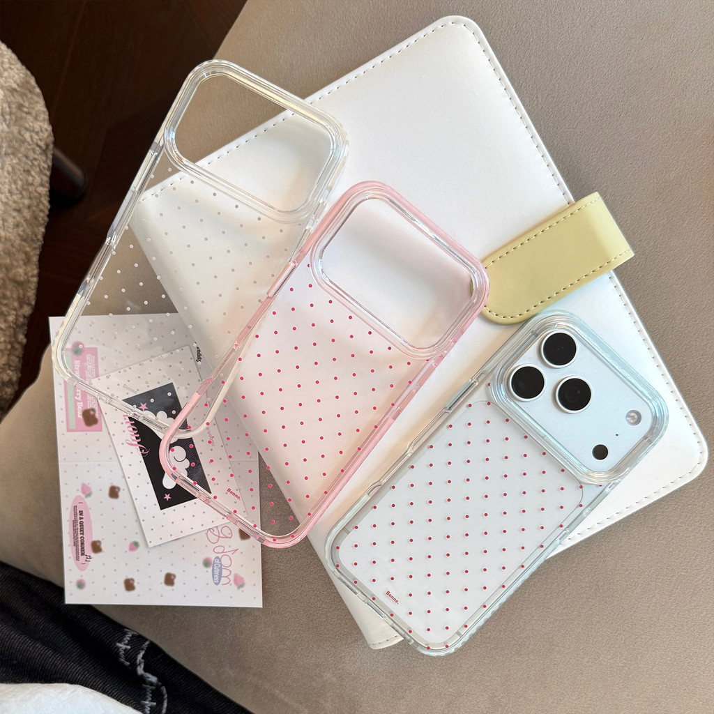 Thiết kế chấm bi màu trơn phong cách ins phù hợp cho iPhone 17 Pro Max với vỏ bảo vệ màn hình 16, 15, 14, 13, 12 và 11 0SAB