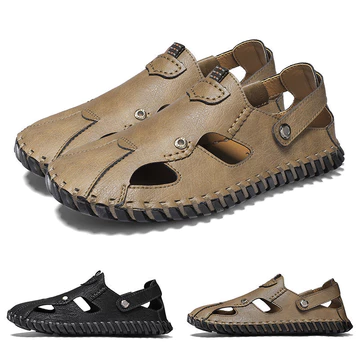 Baotou Giày Sandal Nam Giày Đi Bộ Ngoài Trời Rỗng Thoáng Khí Giày Nam Dép Handmade Dép Nam Thời Trang Dép Đế Bằng Giày Nam Size Lớn Giày Nam