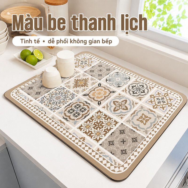 Thảm Thấm Hút Nước Nhanh Khô – Lót Ly, Lót Bàn Ăn Chống Trượt Chất Liệu Da Nappa Đế Cao Su Cho Nhà Bếp