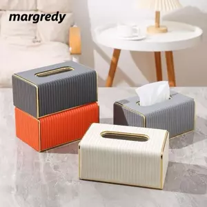 Hộp đựng khăn giấy MARGREDY, Giá đựng khăn ăn hình chữ nhật bằng da PU mềm, Khăn giấy hình vuông phong cách Bắc Âu cho phòng khách