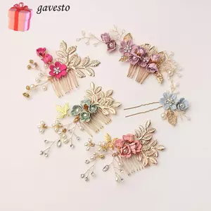 GAVESTO Hoa Tóc Pin Sang Trọng Cô Dâu Tóc Trang Sức Pha Lê Vương Miện Lá Tiara