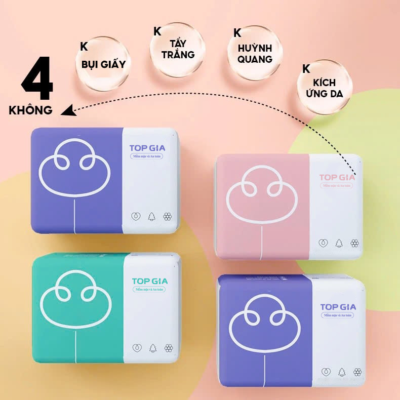 Thùng 30 gói giấy ăn rút Topgia 3 màu cao cấp 4 lớp dày dặn, mềm mịn, thùng 10/16/36/46 gói
