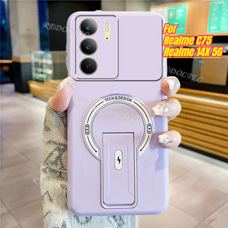 Ốp lưng Realme C75 C75X 14X 5G 4G Vỏ điện thoại chân đế vô hình từ tính thời trang mới Realme C75 X Matte Cover Hỗ trợ sạc không dây Vỏ chống rơi chống vân tay