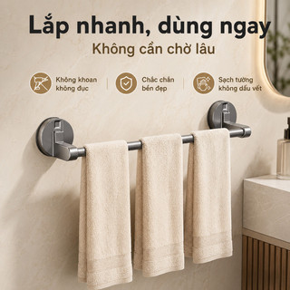 Giá treo khăn nhà tắm cốc hút hợp kim nhôm chống gỉ không khoan chịu lực dễ tháo lắp tiện dụng