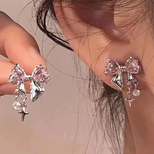 Shining Bow Zircon Bông Tai Nữ Chạy Công Chúa Bông Tai ins Bông Tai Sang Trọng Bông Tai HHL9