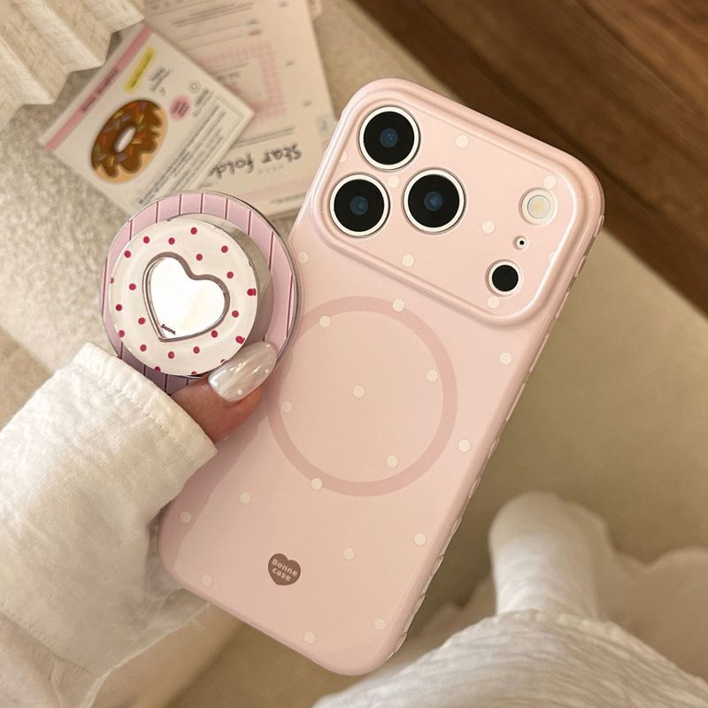 Kem Chấm Bi Apple 17promax Ốp Lưng Điện Thoại iPhone16 Gương Tình Yêu Giá Đỡ Từ Tính 15 Thích Hợp Cho 13 Hàn Quốc