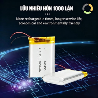 103450 3.7V 2000mAh Polymer Lithium Sạc Pin Jst PH 2.0mm 2pin Cắm Cho Camera GPS Navigator MP5 Tai Nghe Bluetooth