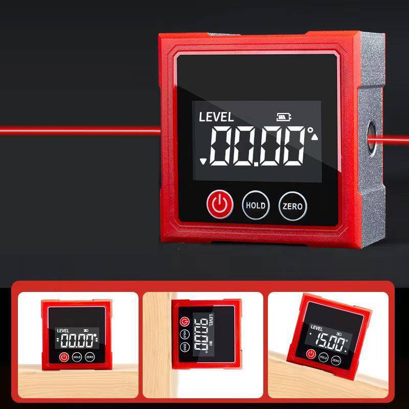 MUQV 360° Công cụ tìm góc kỹ thuật số từ tính với thước đo Laser điện tử Type-C Sạc LCD Dụng cụ đo lường điện tử n