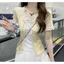 Áo thun hai mảnh giả hình chấm bi ngọt ngào Hàn Quốc dành cho nữ phong cách mới Nấm viền khâu thiết kế ngắn tay hàng đầu