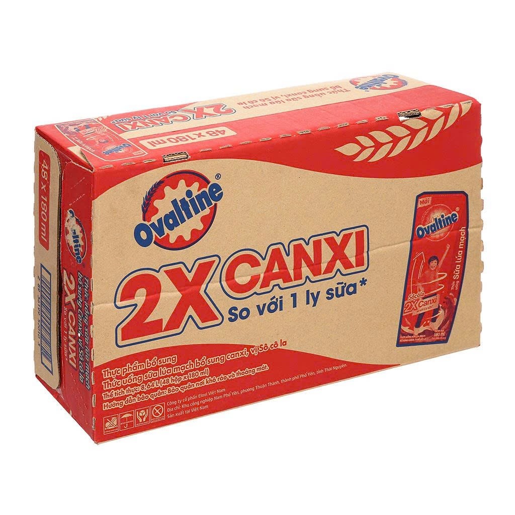 Thùng 48 hộp Sữa lúa mạch vị socola Ovaltine bổ sung canxi 180ml