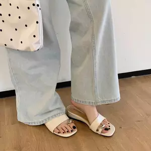 TT Set-Toe Khóa Kim Loại Flip-Flops Nữ Mùa Hè Nêm Giày Sandal Mũi Mở Dép