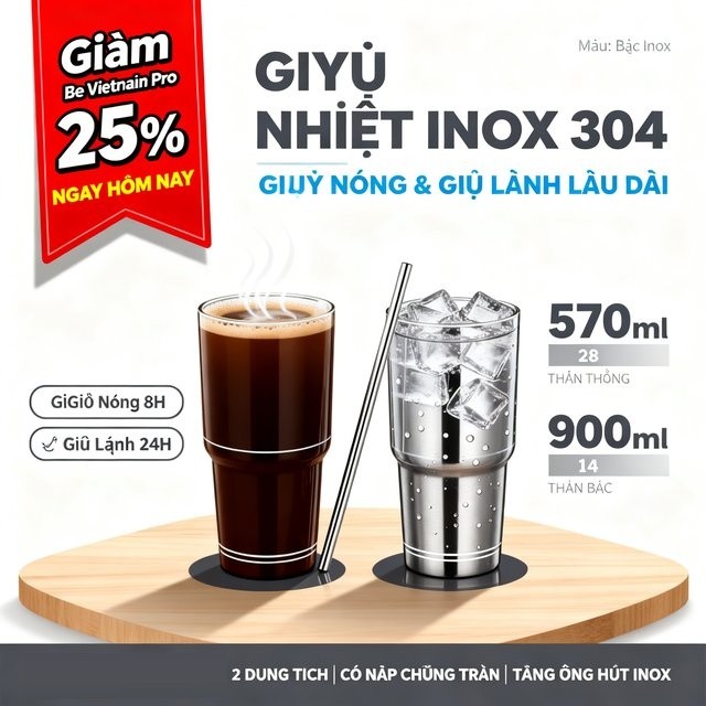 [Giảm 25%] Ly Giữ Nhiệt Inox 304 2 Lớp 570ml 900ml Có Nắp Kín Chống Tràn Ống Hút Inox Tặng Kèm Cọ Rửa Giữ Nóng Lạnh Lâu Dùng Đi Làm Tập Gym Du Lịch Ô Tô Đa Năng Tiện Lợi An Toàn Thực Phẩm Bền Đẹp Tặng Kèm Túi Đựng