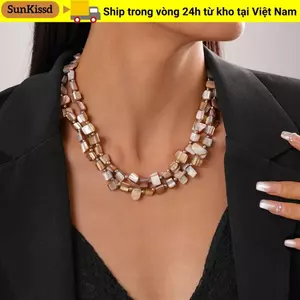 Vòng cổ đính cườm SUNKISSD, Vòng cổ đầy màu sắc hai lớp phóng đại, Phụ kiện trang sức thanh lịch không đều thời trang Quà tặng dự tiệc