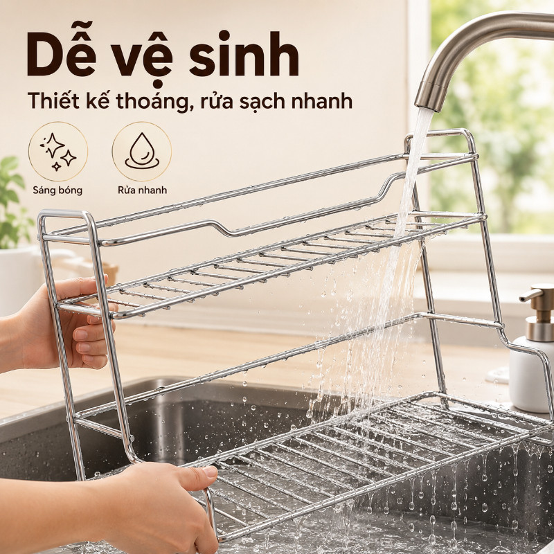 Kệ Để Đồ Đa Năng 2 Tầng Bằng Inox - Đựng Gia Vị & Dụng Cụ Bếp, Thiết Kế Thoáng, Dễ Lau Chùi, Giúp Gian Bếp Ngăn Nắp