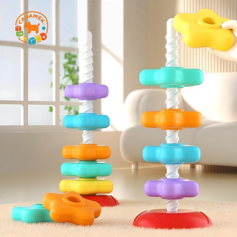 CANAMEK 1 Bộ Đồ Chơi Xếp Hình Cho Bé Montessori Xoay Tháp Cầu Vồng An Toàn Và Bảo Vệ Môi Trường Màu Đồ Chơi Trẻ Em CSF