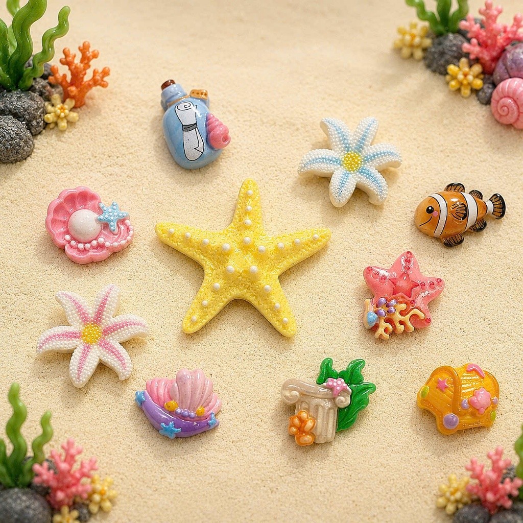 Set Charm Dép Độc Quyền Sao Biển Xanh Cá Mập Baby Đại Dương Kawaii Resin DIY Cute Pastel Gắn Dép Sandal Croc Charm Biển