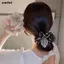 SMILE Hoa Tóc Scrunchies, Ngọc Trai Giả Ren Lớn Hoa Dây Buộc Tóc, Thời Trang Organza Co Giãn Tóc Dây Cao Su Phụ Kiện Tóc