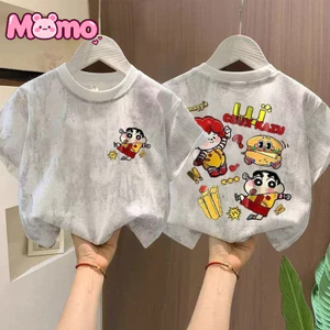 Áo cà vạt cổ tròn tay ngắn in hình anime Crayon Shin-chan thoải mái dành cho bé trai và bé gái