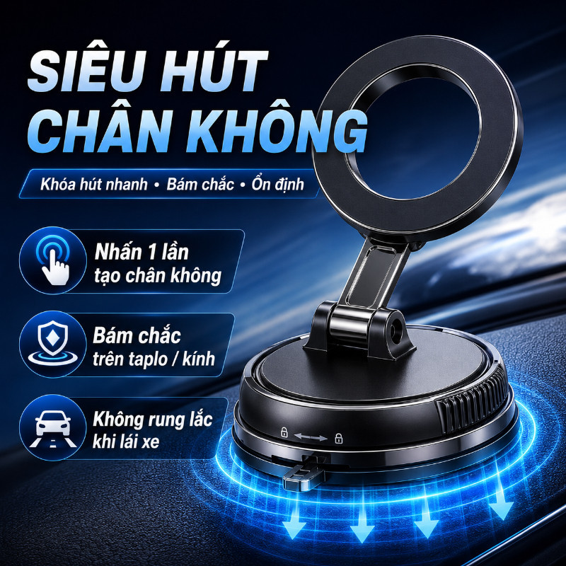 Giá Đỡ Điện Thoại - Từ Tính 360°, Chân Không Hút Mạnh, Gập 180° Tiết Kiệm Không Gian