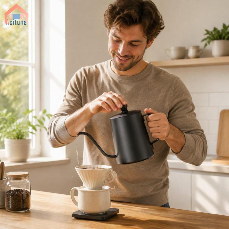 Acutuna Tối Giản Bằng Tay Pha Cà Phê Ấm Siêu Tốc Bằng Thép Không Gỉ Cổ Ngỗng Vòi Nồi Đổ Và Pha Trà