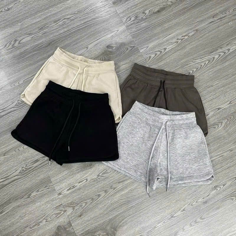 Quần đùi, quần short cạp chun chất liệu da cá mềm mịn lưng cao kèm dây rút kiều dáng trơn basic-thoitrangthubio