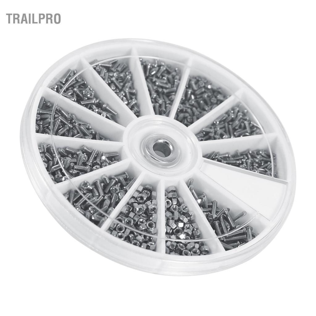 TrailPro Bộ 600 12 Loại Ốc Vít Bu Lông Hạt Assortment Bộ Thép Không Gỉ Full Ren Máy Cho Đồng Hồ Glassess M1 M1.2 M1.4 M1.6