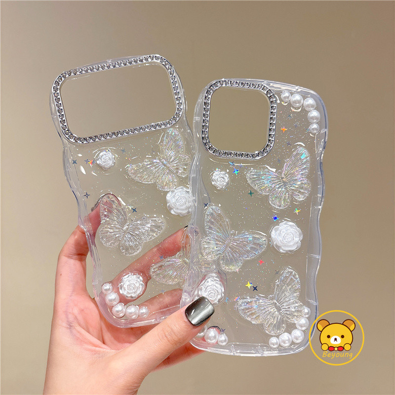 Vỏ Bướm Lấp Lánh Cho Vivo V70 ELite V60 V60E V50 V50E V40 V29 V29E S50 S30 Pro Mini X200 FE T4 Lite Pro T4X T4R T3 Ultra Cover Vỏ Điện Thoại Sóng Khung Kim Cương Sáng Dễ Thương
