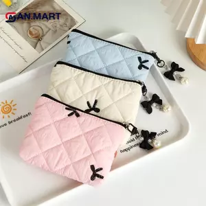 AN.MART Nơ Quilted Ví Đựng Tiền Xu Lipsti Túi Bảo Quản Tai Nghe Cáp Dữ Liệu Túi Bảo Quản Mini Nữ Túi Bảo Quản Mỹ Phẩm VN
