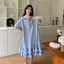 Quần áo nữ cỡ lớn Nhỏ tươi Phong cách phương Tây Khâu váy đuôi cá tay ngắn béo mm Mùa hè dáng rộng mỏng hơn