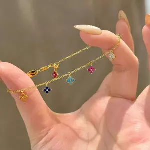 Sáng Tạo Cầu Vồng May Mắn Bốn Lá Vòng Tay Cỏ Ba Lá Nữ Ngọc Tính Khí Đơn Giản