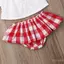 Bé Gái Đặt Vai Rỗng Ra Top + Quần Short Tam Giác In Kẻ Sọc + Băng Đô Quấn Tóc Nơ