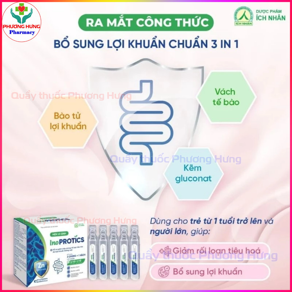 Men Vi Sinh Inoprotics Ích Nhân Bổ Sung 2 Chủng ~ 3 Tỷ + 1 Vách Lợi Khuẩn Đường Ruột - Hộp 20 Ống