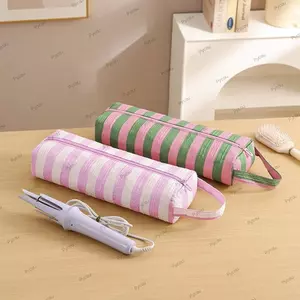 Túi lưu trữ máy sấy tóc PYCOU, Túi lưu trữ sắt uốn cong dung tích lớn, Thiết kế sọc di động Túi trang điểm đa chức năng Sử dụng tại nhà