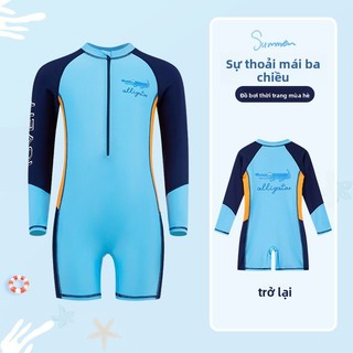 Đồ bơi liền thân cho bé - Họa tiết cá sấu dễ thương, tay dài nhanh khô, mặc đi biển mùa hè