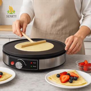 Máy làm bánh Crepe điện SENRTY, Máy làm bánh nướng điện bằng nhôm tròn, Nhiệt độ có thể điều chỉnh tiện lợi Kích thước lớn Chảo chiên chống dính