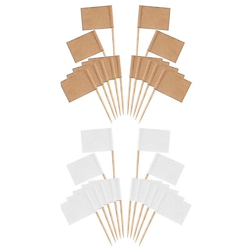 [SPT *] 100 Miếng Cờ Tăm Trống Nhãn Mini Có Que Đánh Dấu Phô Mai Chọn Cho Bánh Cupcake Toppers Trái Cây Appe